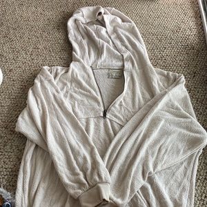 Urban Outfitters Terry Cloth Oatmeal Half Zip With Hood
